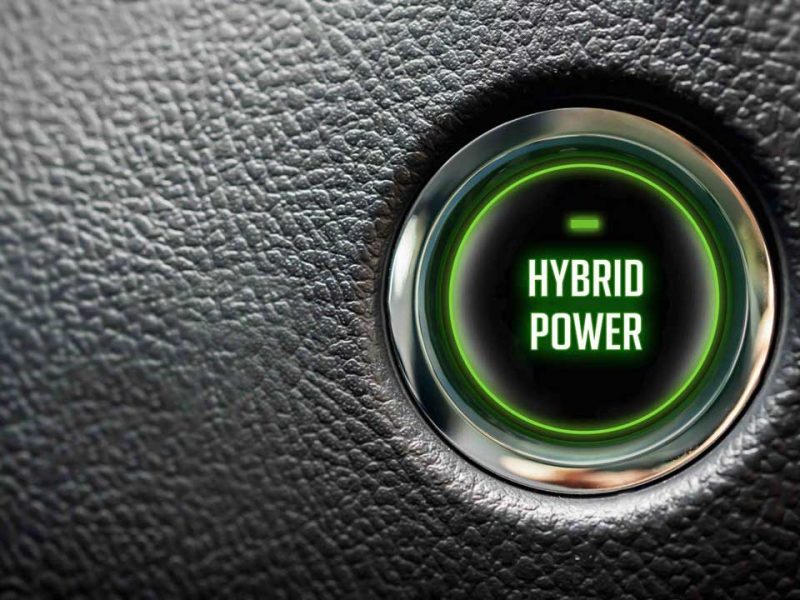 Car Start Button On Dashboard with hybrid power message